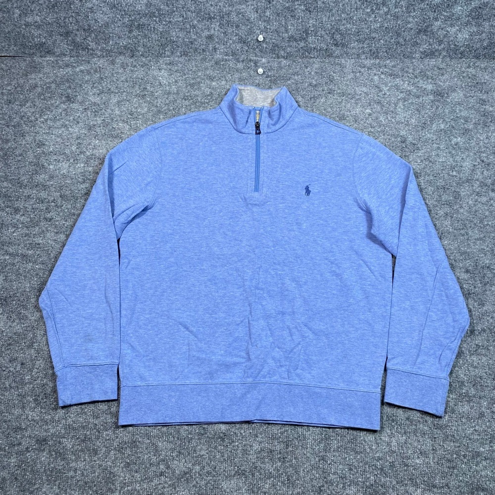 Polo Ralph Lauren Mens Medium Blue Heather Quarter Zip Pullover Sweatshirt
